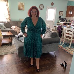 Tahari by ASL Plus Sequin Faux Wrap Dress Size 14W